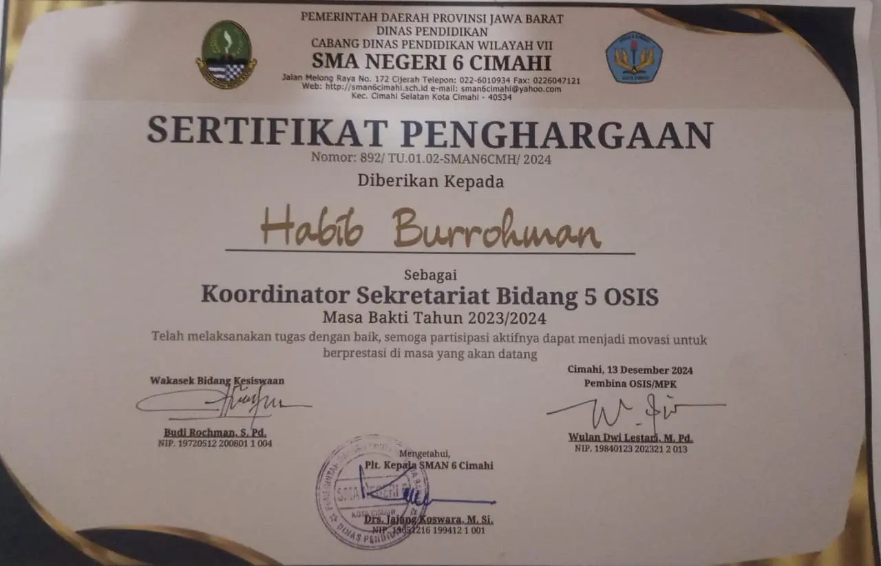 Sertifikat OSIS SMA